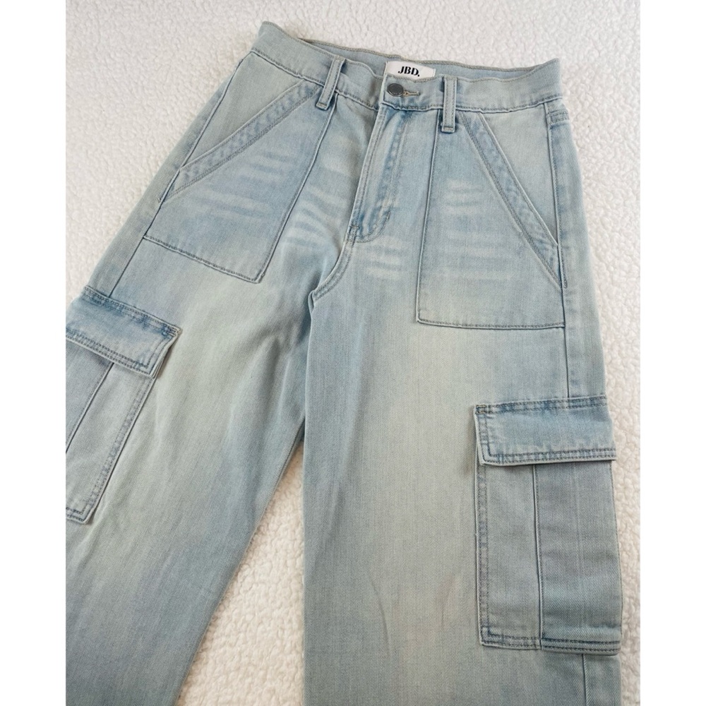 JBD. • Blue Light Wash High-Waisted Wide-Leg Cargo Jeans, 26 - Picture 8 of 16